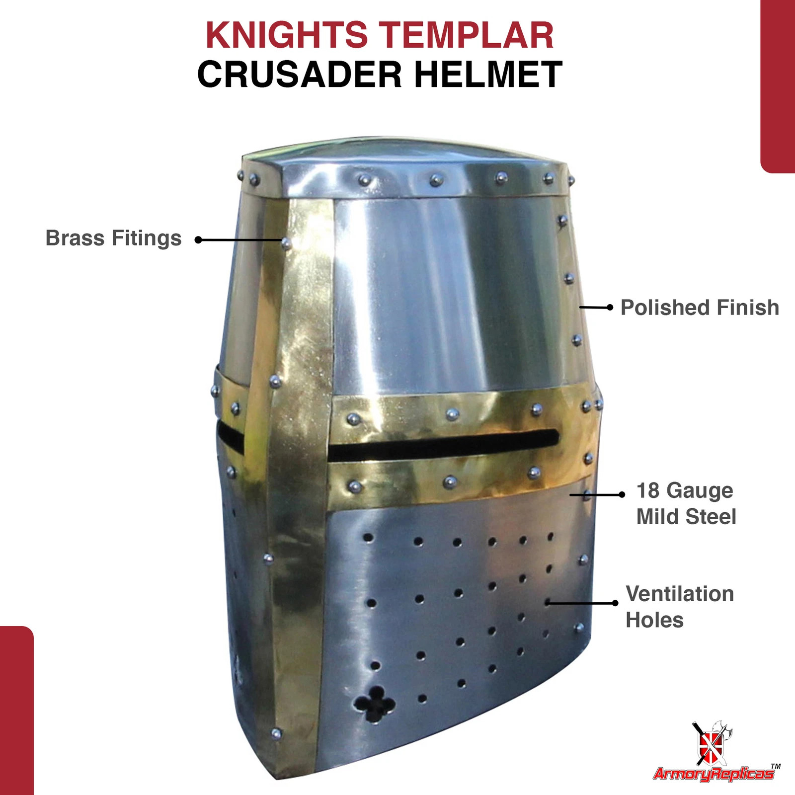 Medieval Great Bucket Helm Knights 20G Steel Templar Crusader Helmet 13 In