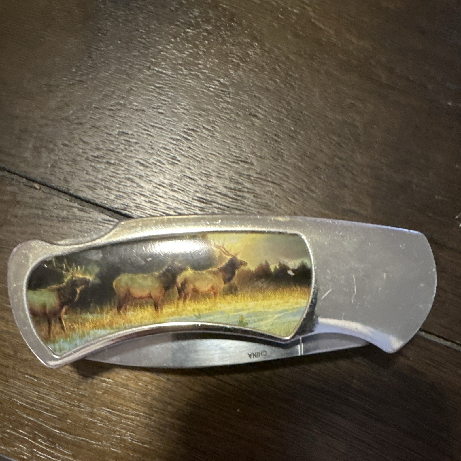 Elk Scene Stainless Steel Lockback Folding Pocketknife Drop Point Under 2.75in