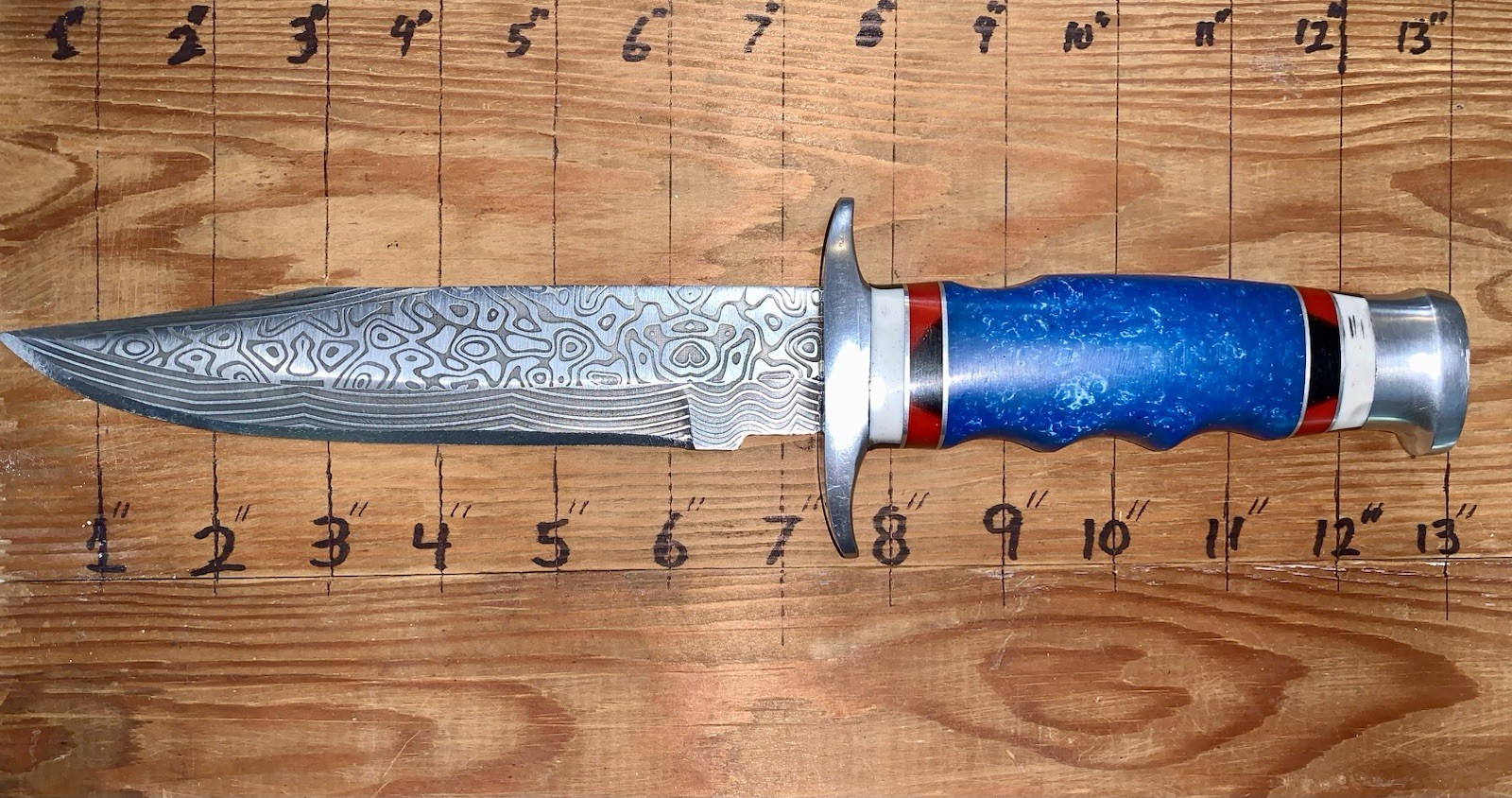 Custom Hand Forged Hunting Knife Laser Etched Damascus w/ Leather Sheath