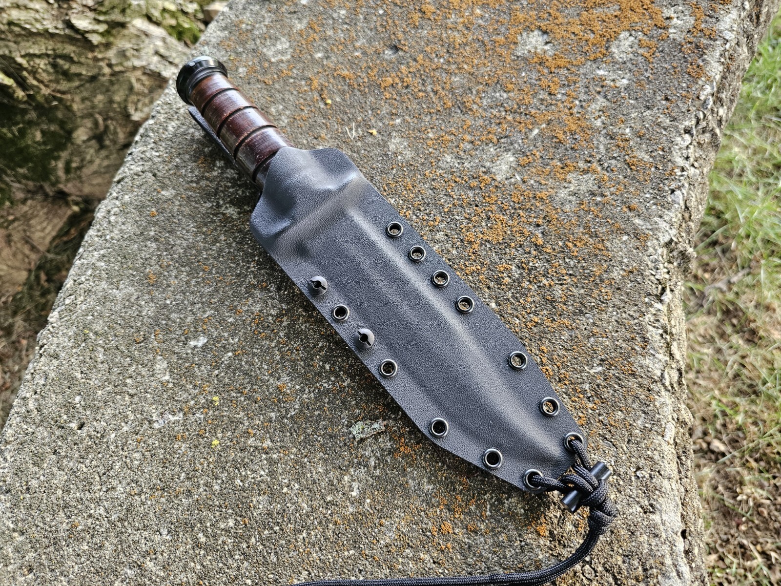 KA-BAR USMC Custom Kydex Sheath, PANCAKE, DANGLER, Mini Firesteel, Paracord(Blk)