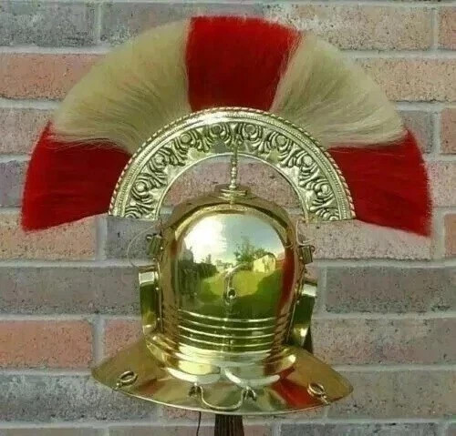 Medieval Knight Antique Brass Roman Centurion Helmet With Plume Collectibles