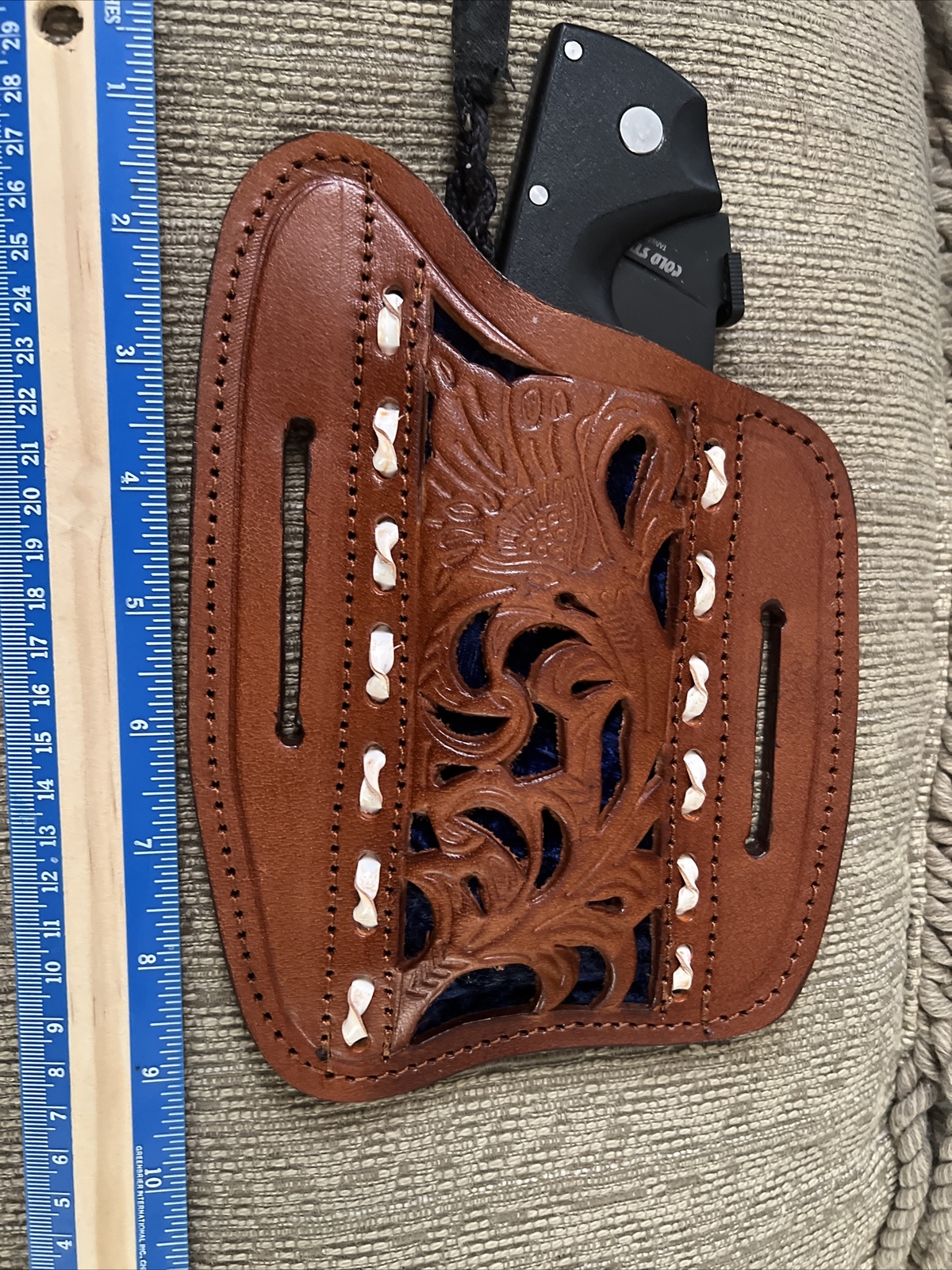 Leather knife sheath/Holds 6in Folding Knife Included Also HoldsGlock Mag/pliers