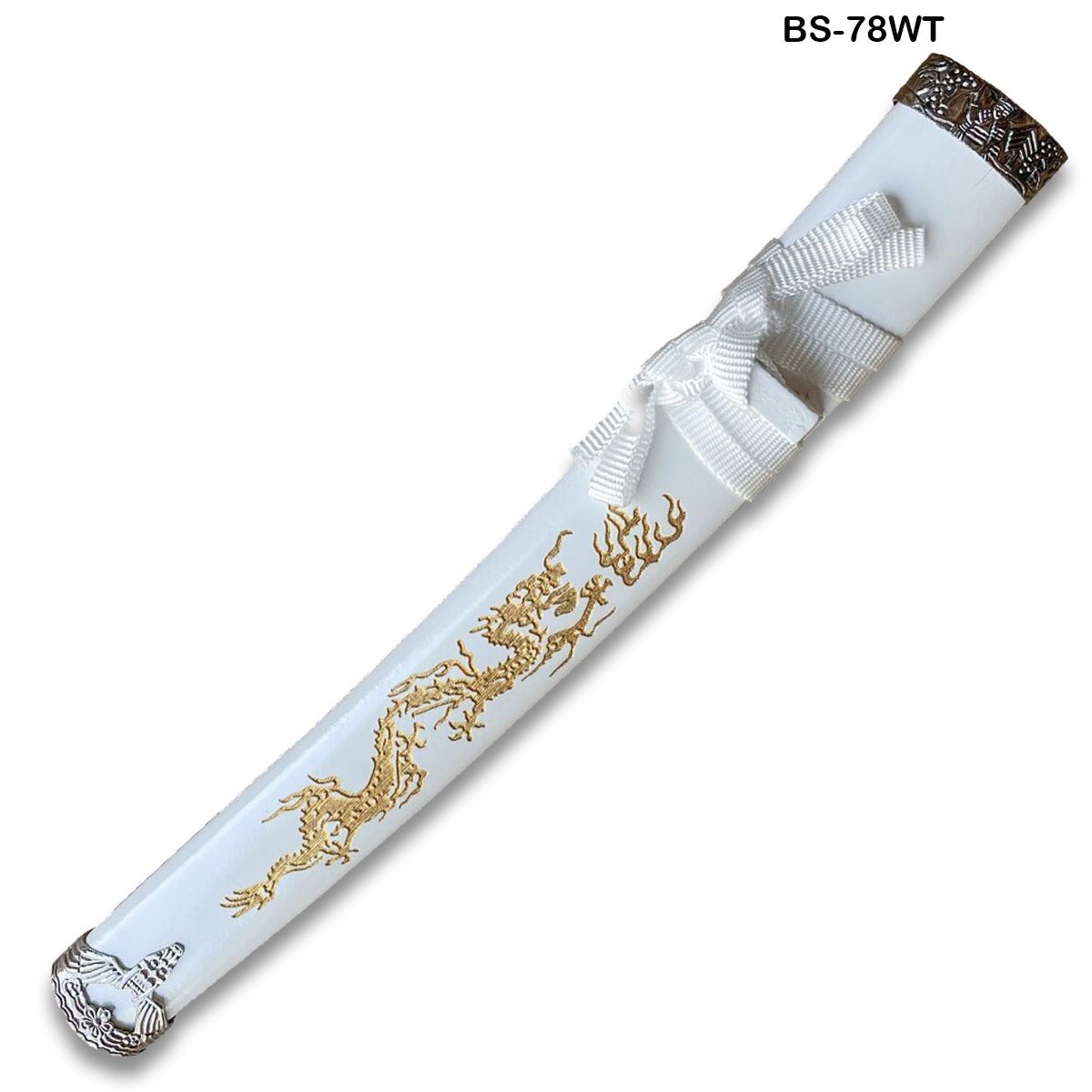 Tanto 21″ Sword w/ Gold Dragon Engraved White Scabbard