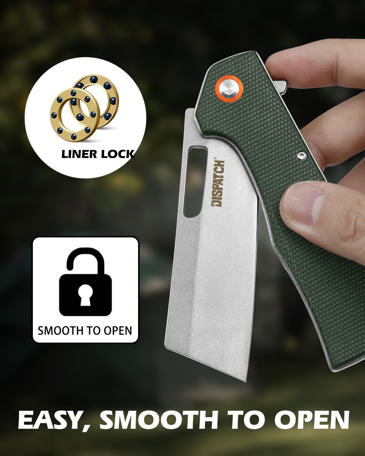 4.8″ Tactical Folding Knife with Pocket Clip, Green Micarta Handle, 8CR Blade