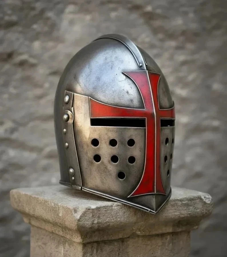 Templar Crusader Helmet Knight Templar Red Cross Armor Wearable Steel