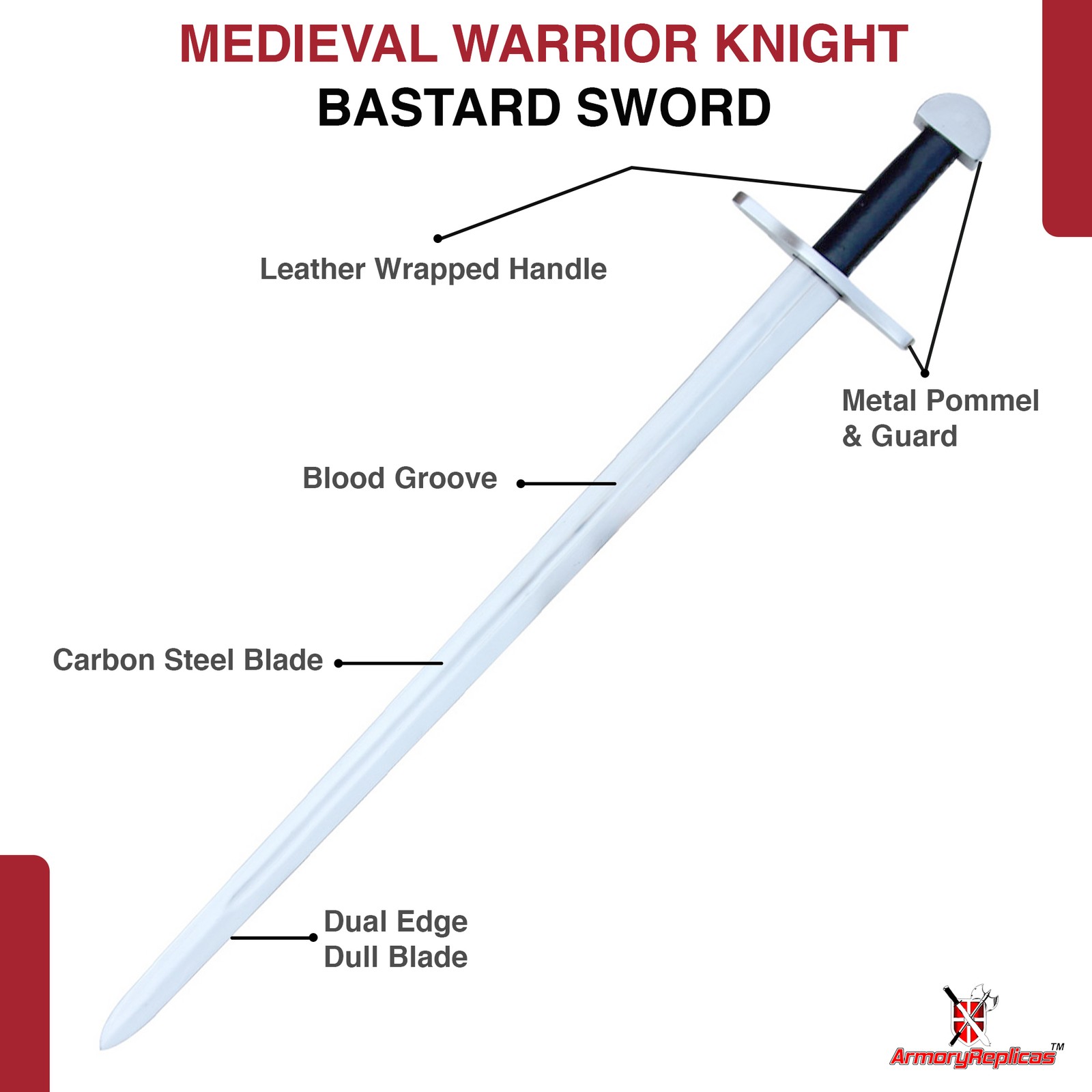 Medieval Renaissance Full Tang Battle Ready Warrior Knight Arming Sword 40″