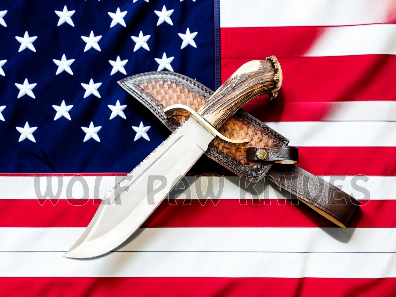 Handmade Hunting Bowie Knife | D2 Steel Blade with Stag Crown Antler Duty Paid