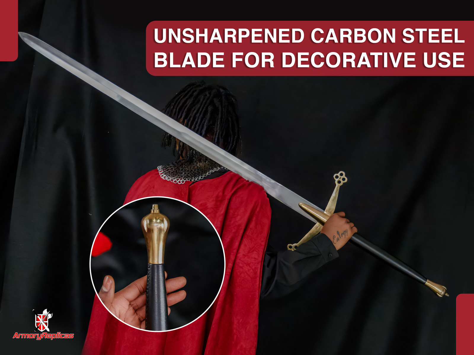 Clan Douglas Classic Scottish Claymore 50.75 Inch Longsword with Leather Sheath