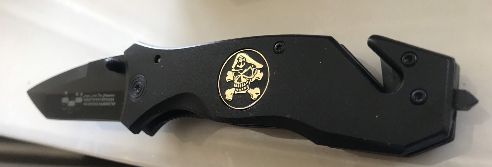 United States Military USN Black Blade Knife w/Belt Clip
