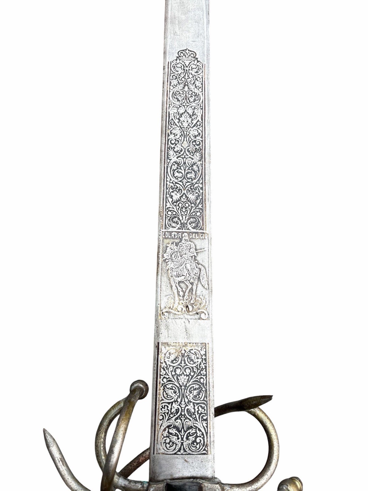 Vintage Toledo Spain Style Sword 44” Engraved Blade Decorative Rapier Medieval