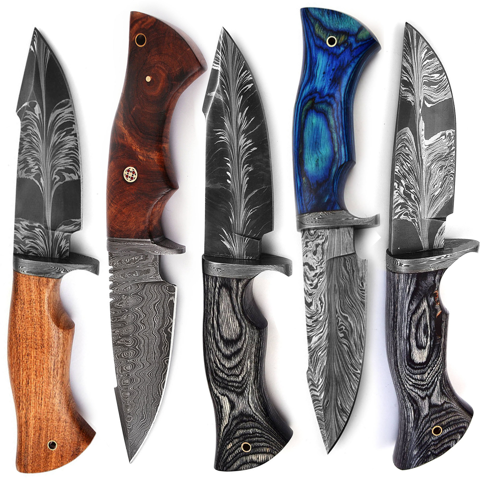 Custom Handmade Twist Damascus Steel Hunting Knife w/ Hand Tooled Leather Sheath