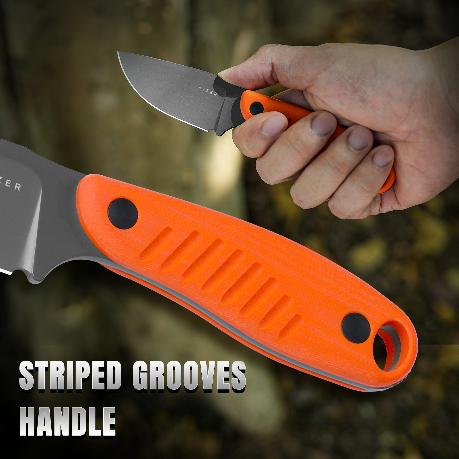 Kizer Hare Clip point Fixed Knife D2 Steel Orange G10 Handle with Sheath 1077A1