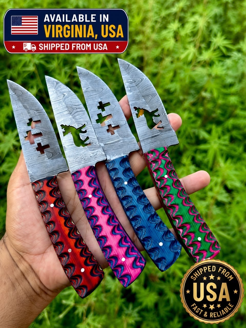 Lot of 20 Custom Handmade Damascus Steel 8″ Full Tang Skinner Hunting Knifes USA