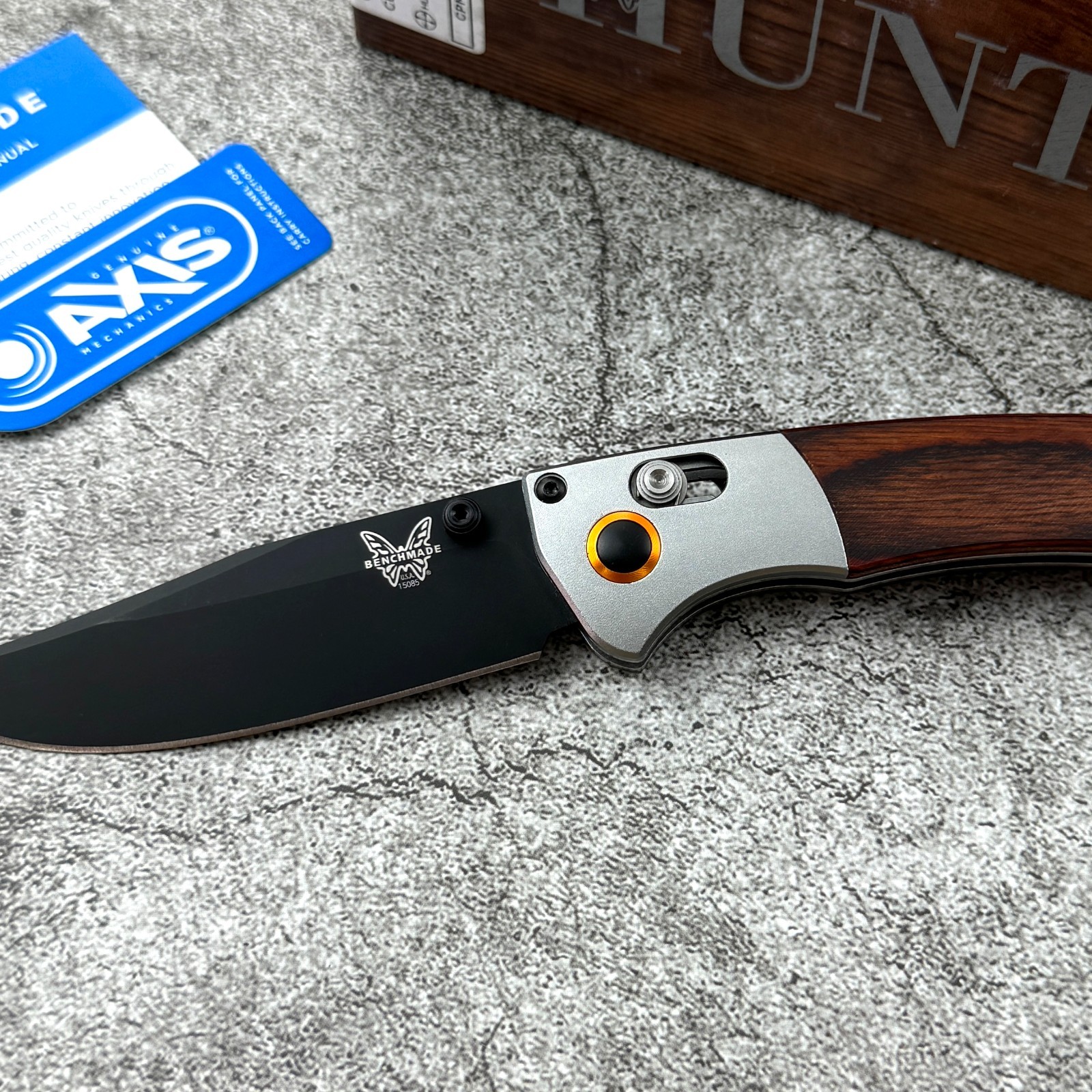 Benchmade 15085-2 Mini Crooked River Gray Aluminum Wood Clip-Point Folding Knife