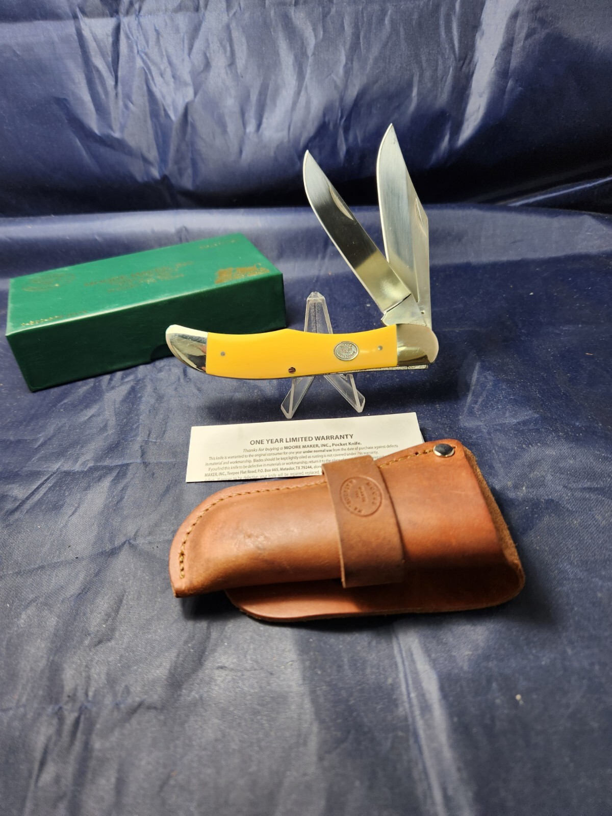 Moore Maker USA 3239FH Folding Hunter Knife Yellow Delrin Handles NEW