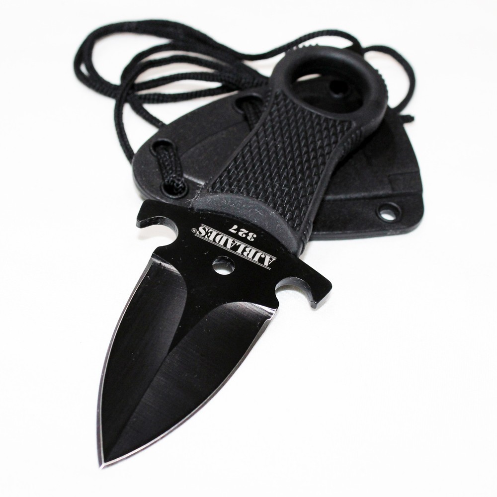 Tactical Black FULL TANG NECK Knife FIXED BLADE MILITARY DAGGER Sheath-AJ327