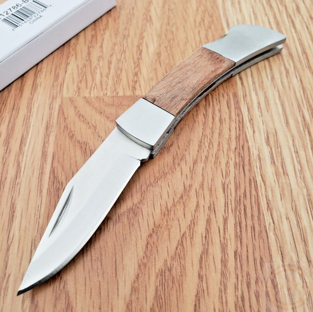 Rite Edge Small Lockback Folding Knife 2″ Stainless Clip Point Blade Wood Handle