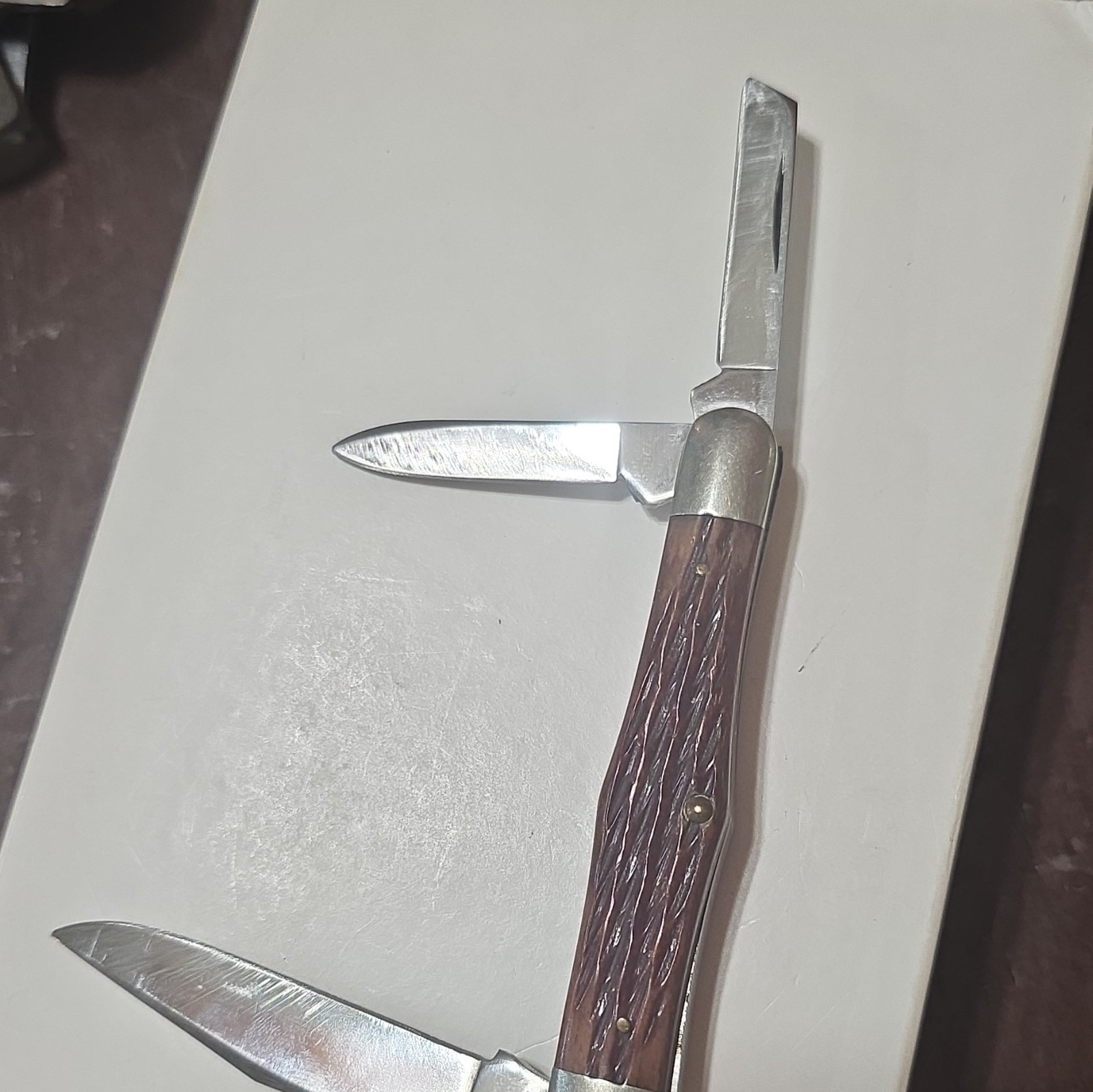 Schrade USA1 3-Blade Slipjoint Pocketknife, Stainless, Brown Wood Handle 1983
