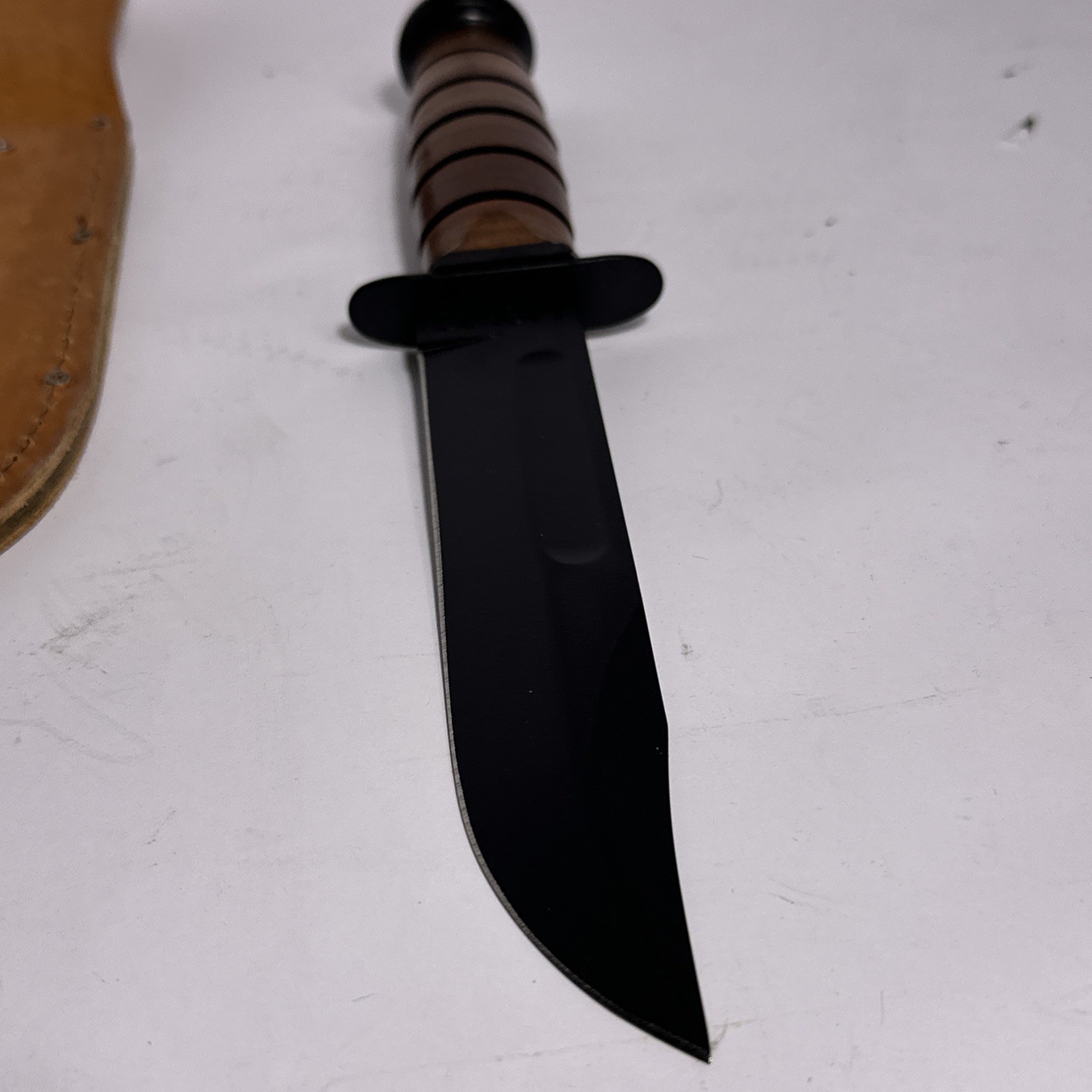 Ka-Bar USMC Fighting Utility Knife 1217 Olean NY 7” Blade Leather Sheath EXC