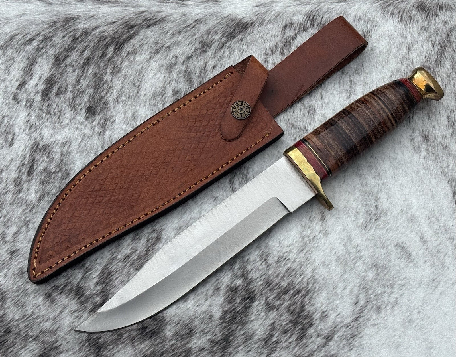 12″ Kbar Style Combat Knife Military Marines Chrome Blade Leather Handle