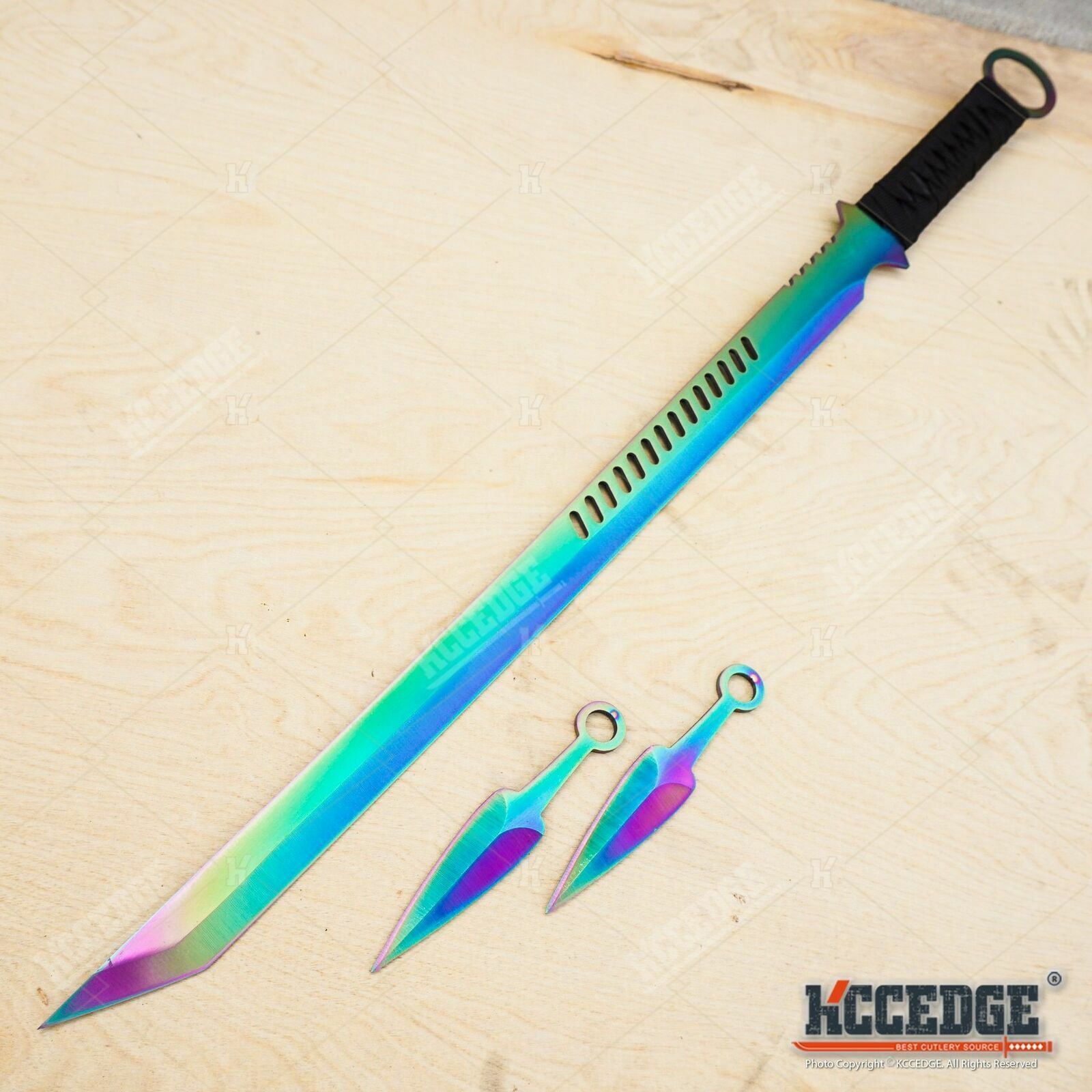 27″ NINJA SWORD TANTO Machete + 2 Knife Full Tang Tactical Blade Katana