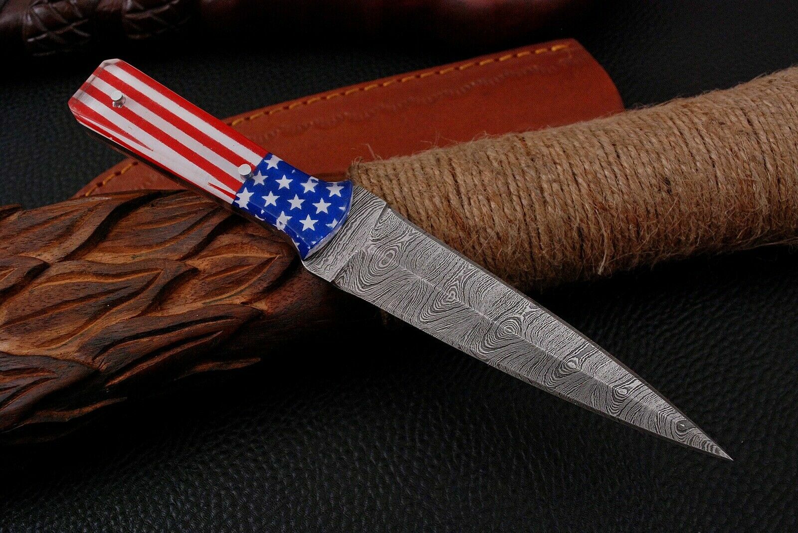 CUSTOM HAND FORGED DAMASCUS Steel Hunting Knife W/Resin & Brass Guard Handle