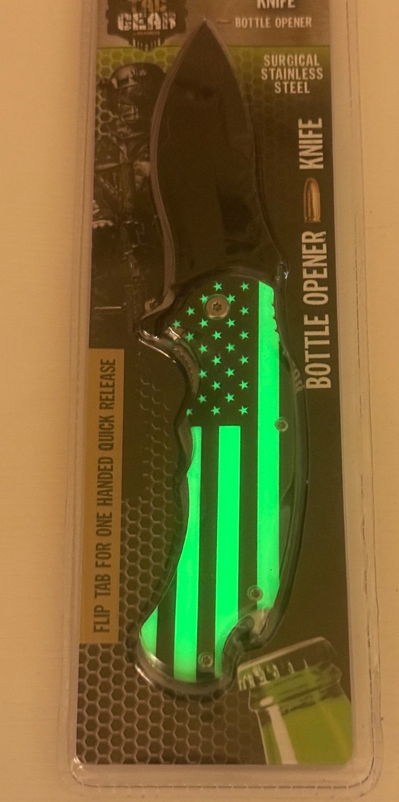 Glow In The Dark Tactical Knife with Pocket Clip & Bottle Opener Choose Style