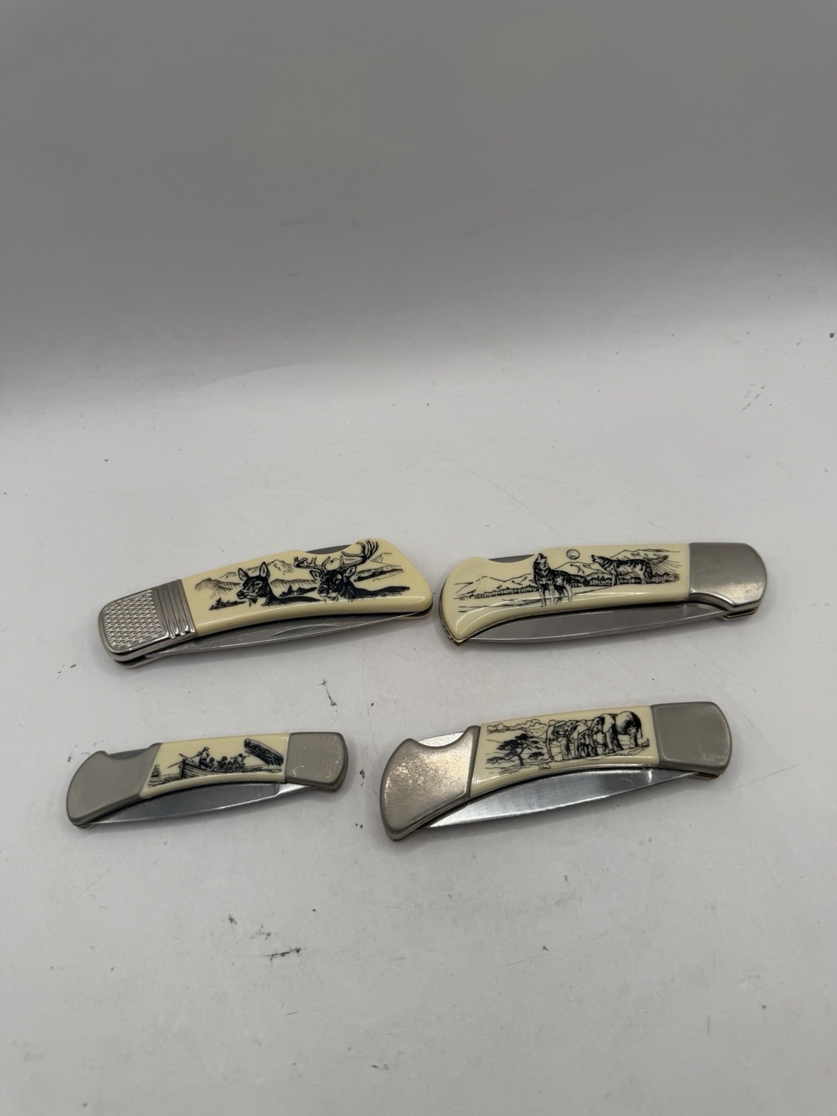 Sabre SCRIMSHAW Folding Knife «Outdoor Collection» Stainless China Lot of 4