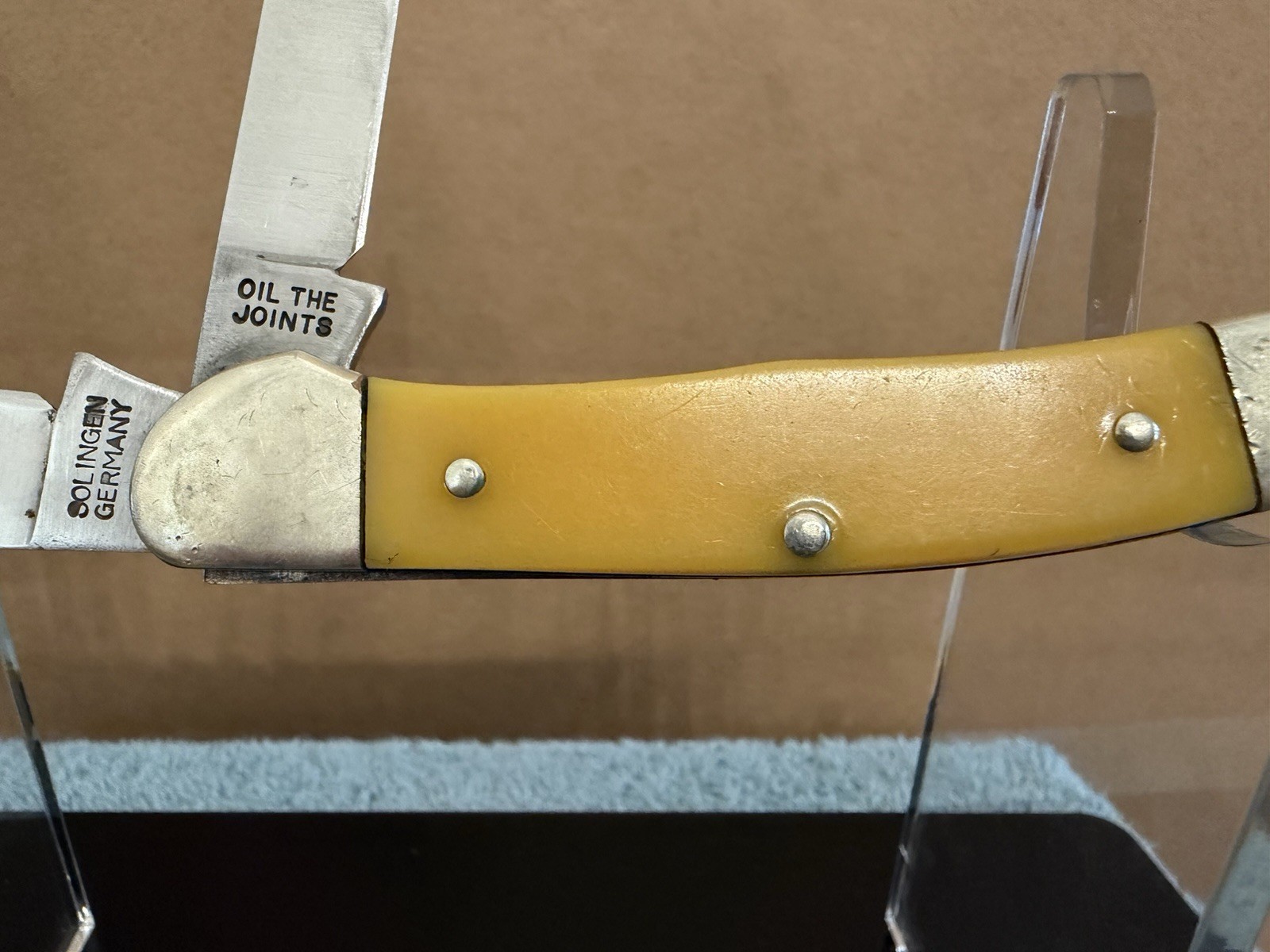 Owl Head Trapper Pocket Knife Yellow VINTAGE Solingen Germany NICE CONDITION!!