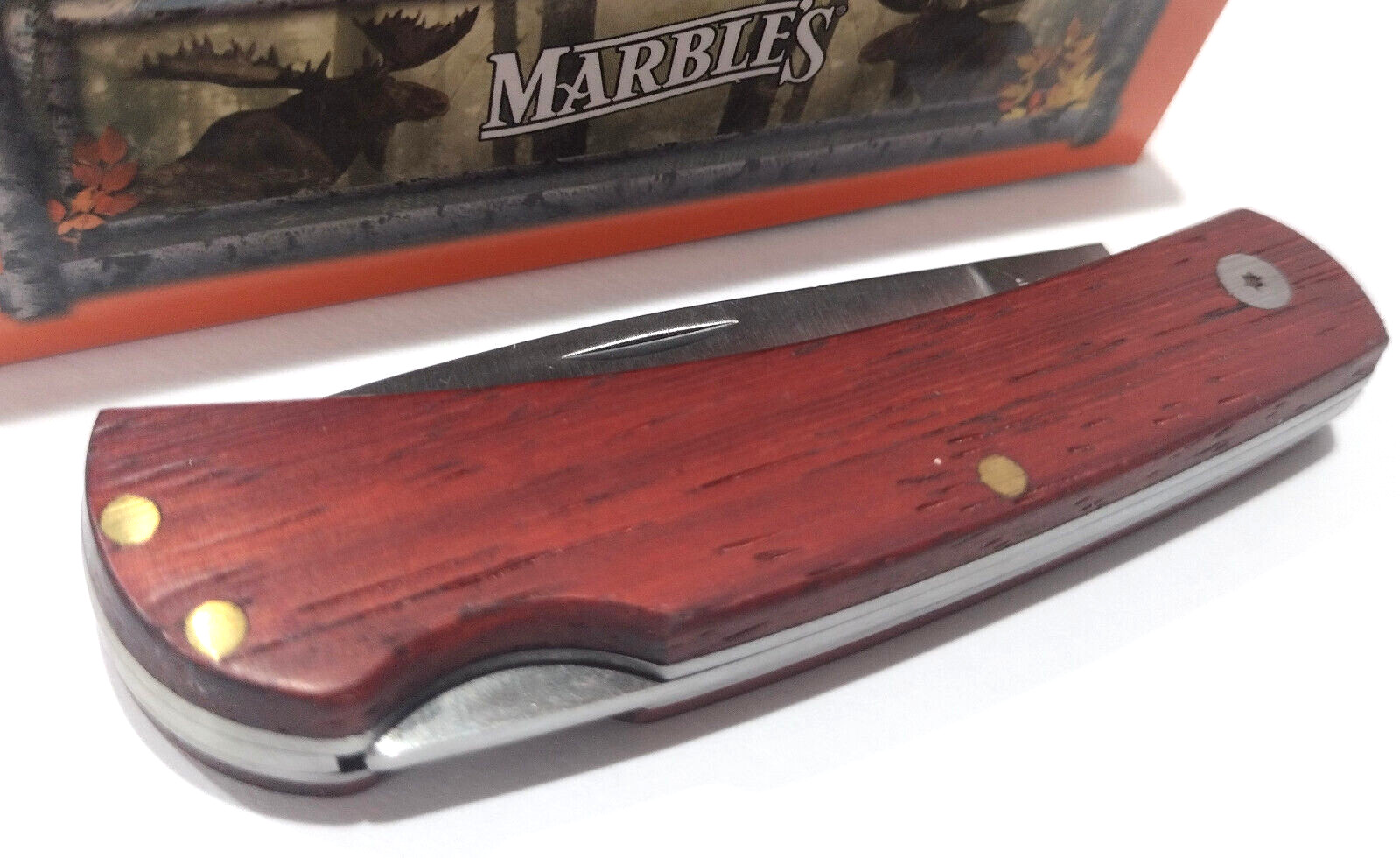 Marbles Brown Rich Grain Hardwood Handles Lockback Folding Pocket Knife EDC