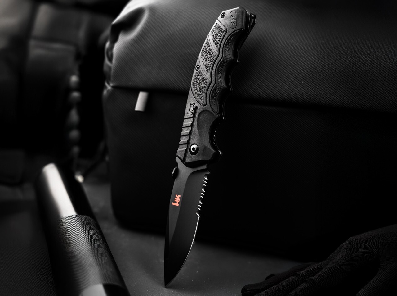 Heckler & Koch SFP Tactical Folder All Black Pocket Knife 3.62″ D2 ✔️ 01HK501