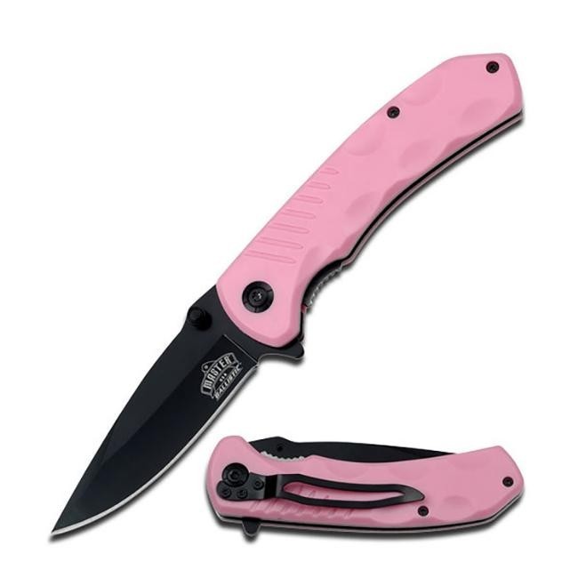 8″ Master USA Spring Assist Knife w/Pink Molded ABS Handle & Pocket Clip