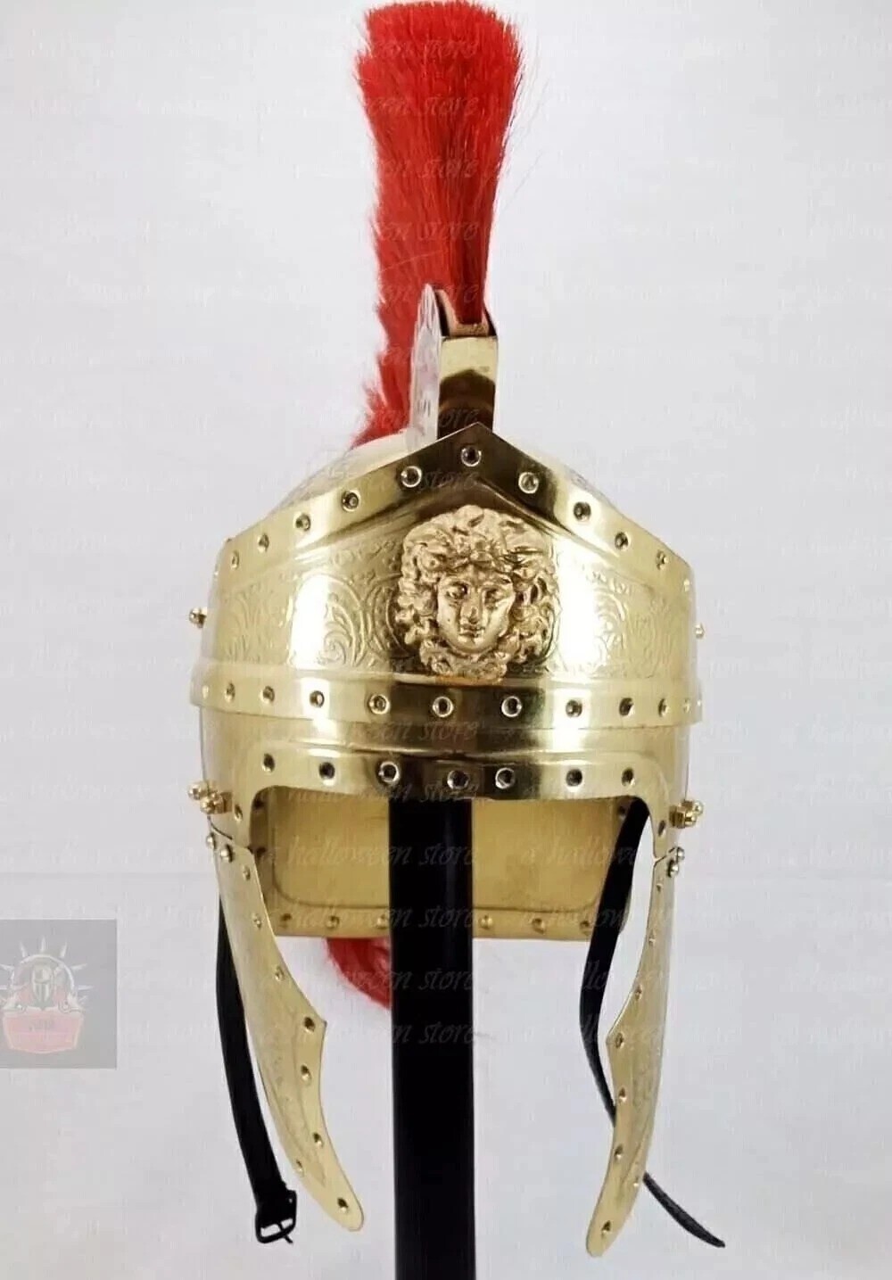 Roman Centurion Helmet with Red Plume Greek Roman Engraved Design Helmet New
