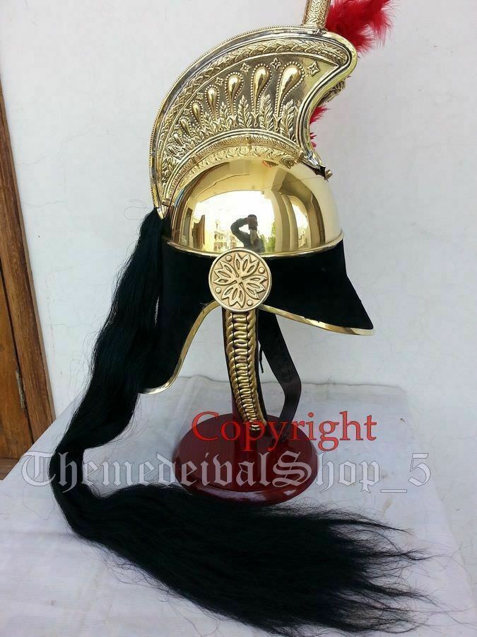 French Cuirassier Officer’s Helmet Napoleon Style Brass Helmet W/ Plume Red Gift