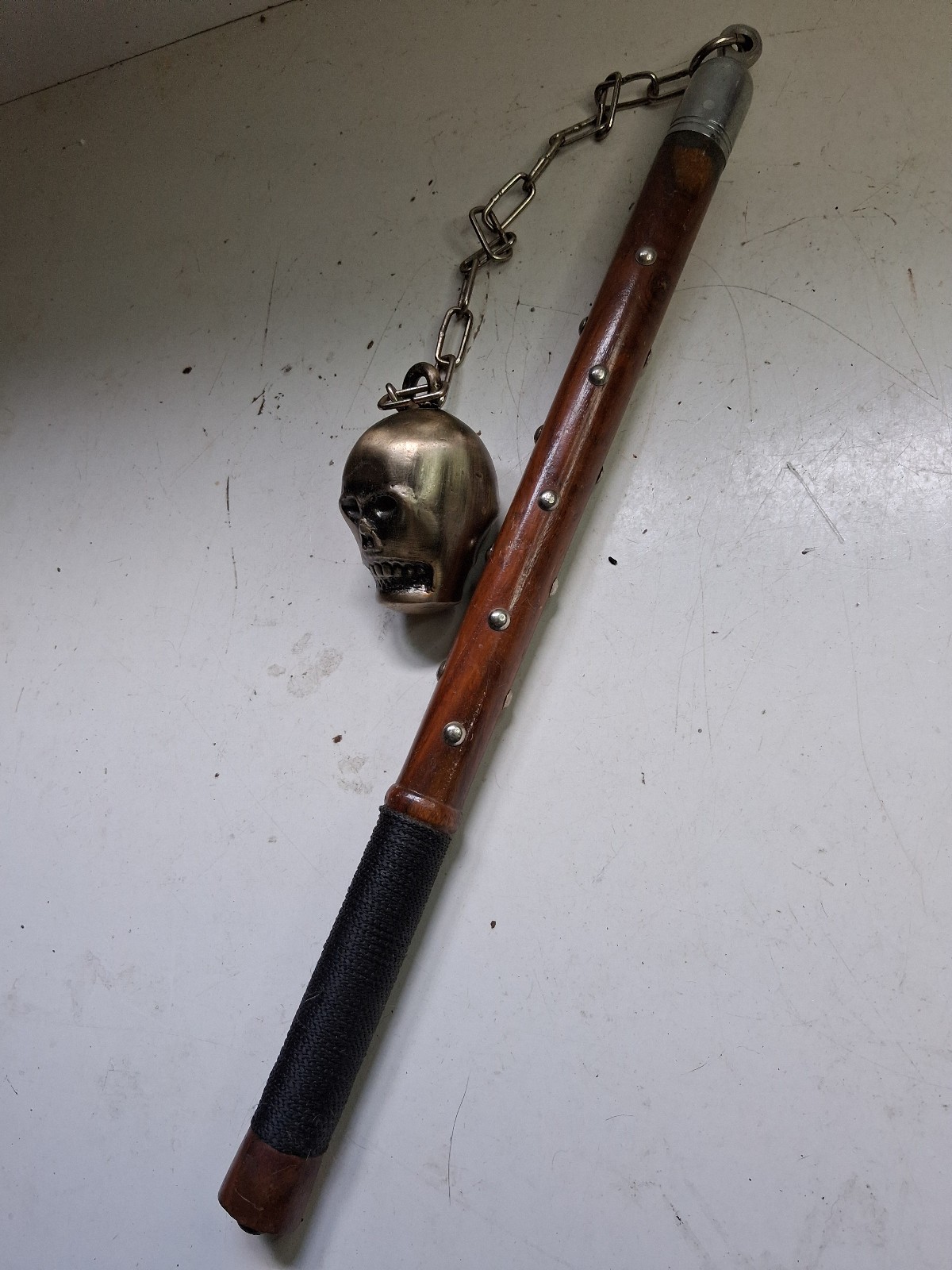 Medieval Style Decorative Dual Skull Face Flail Mace. 21″ Long