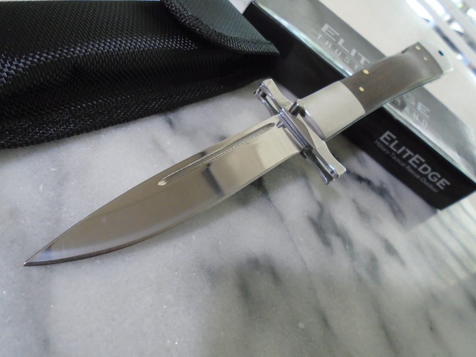 Elitedge Fancy Swing Guard Lockback Pocket Knife Folder Dark Wood 440C 10-001DW