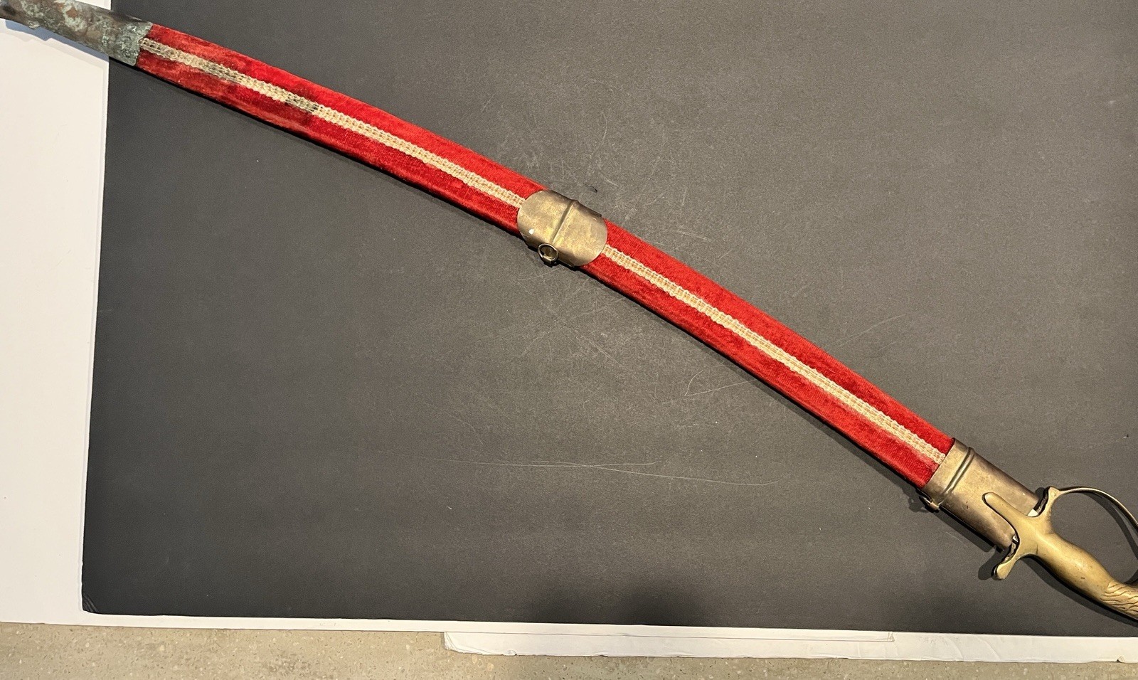 Vintage Sword Made in India Persian Red Velvet Sheath 30”Blade Antique Rare
