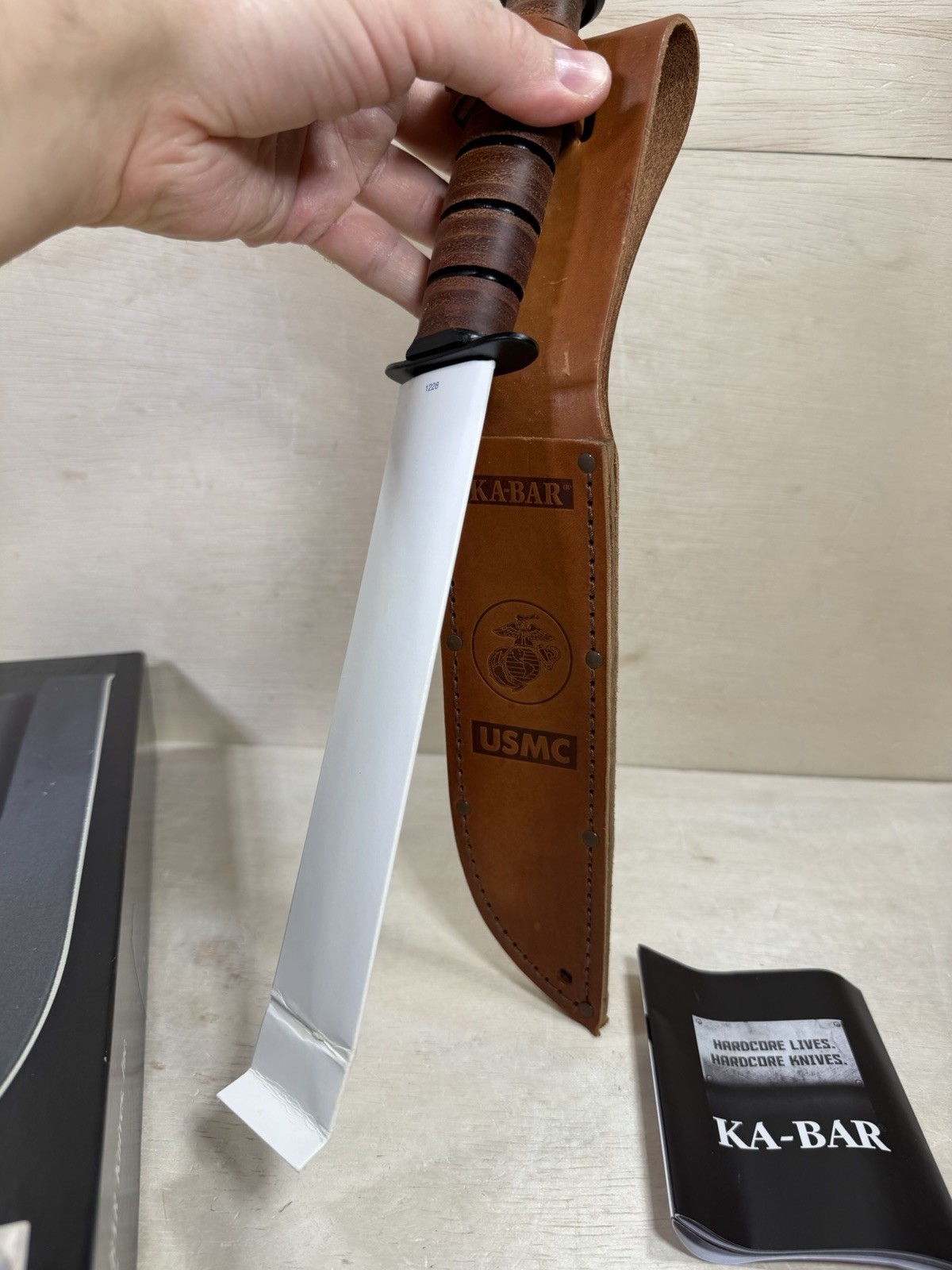 Vintage Ka-Bar Fixed Blade Knife w/ Leather Sheath USMC Marines Miltary