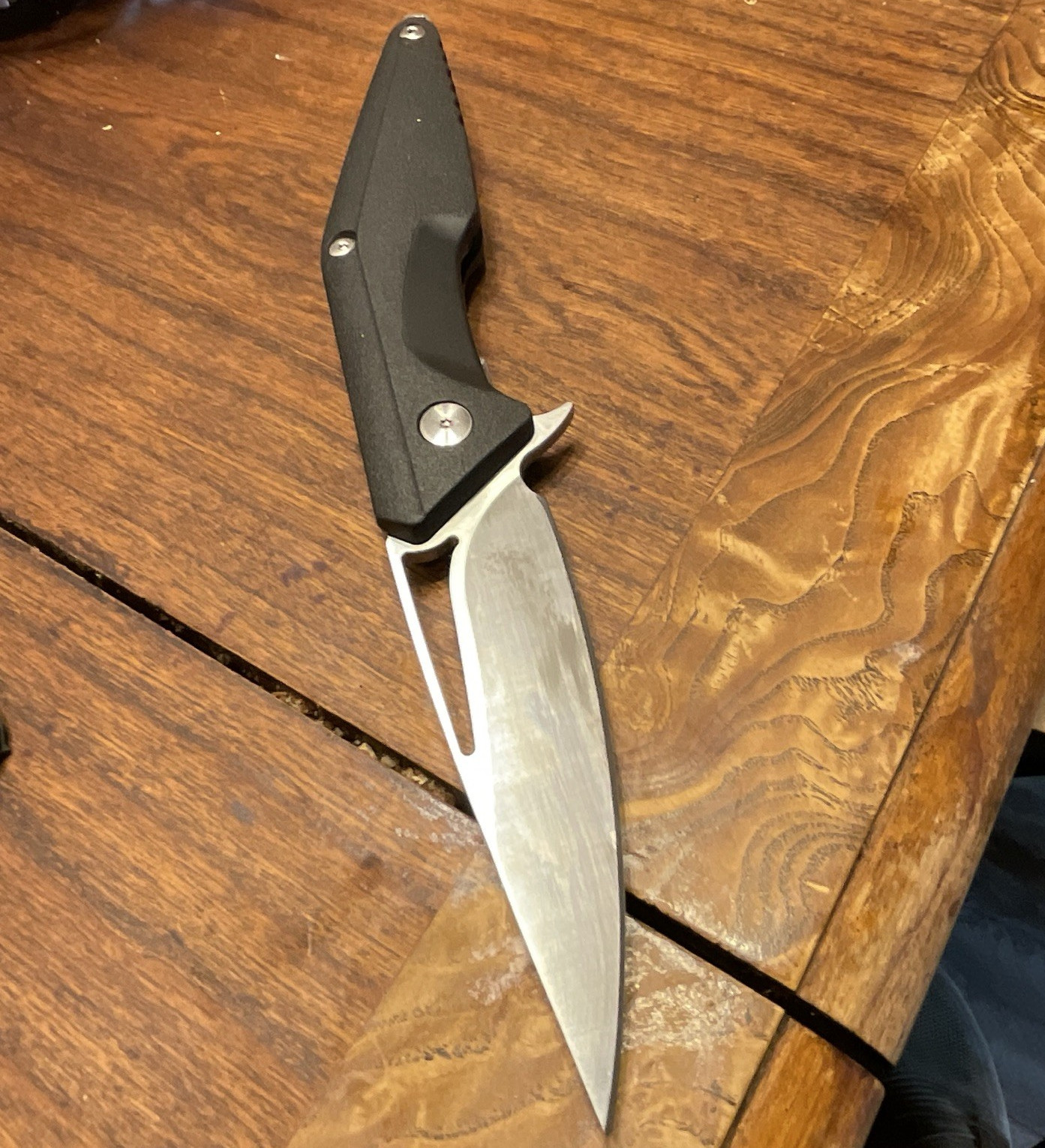Black Drop Point Plain Edge Pocket Knife, Liner Lock, Manual, Clip