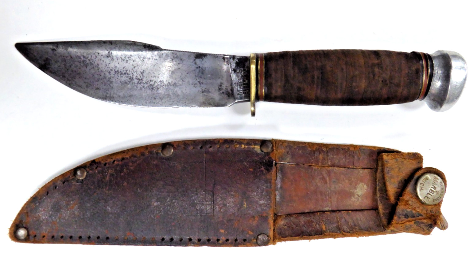 Marble’s Gladstone WOODCRAFT Pat’d 1916 Hunting Knife Aluminum Pommel w/ Sheath
