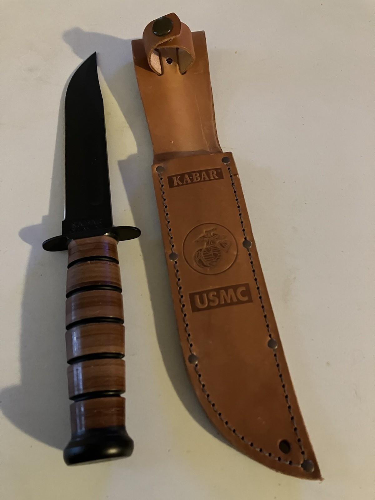 KaBar 1217 Fighting Knife USMC Leather Sheath Total Length 12”