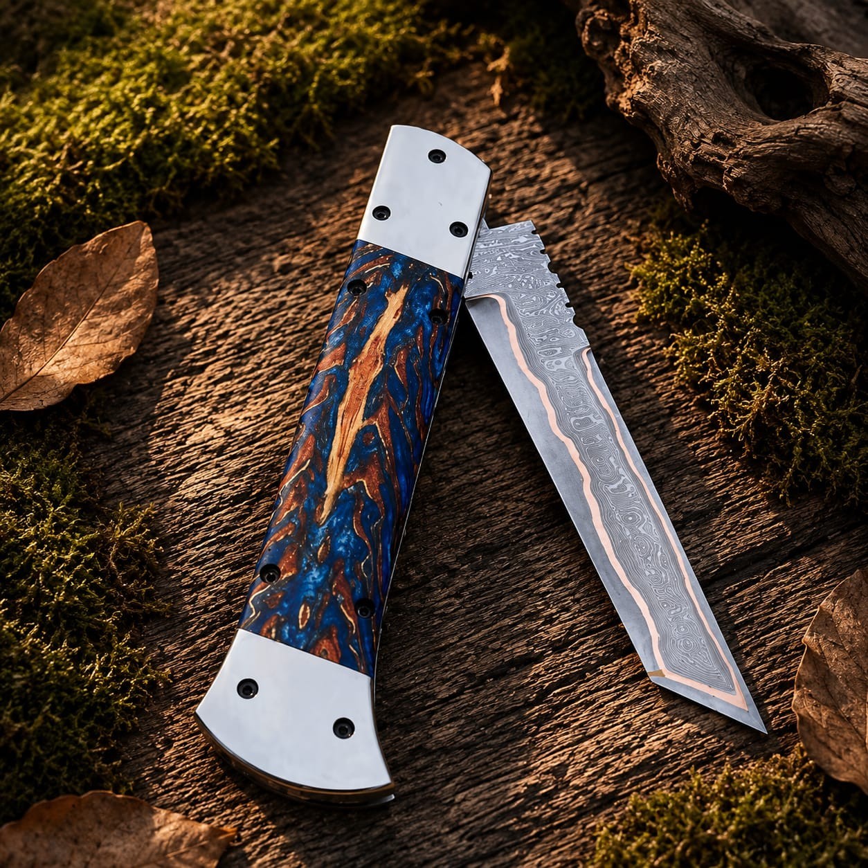 Folding Borkerr Style Pocket Knife Unique Damascus Pattern Handmade EDC &gifting