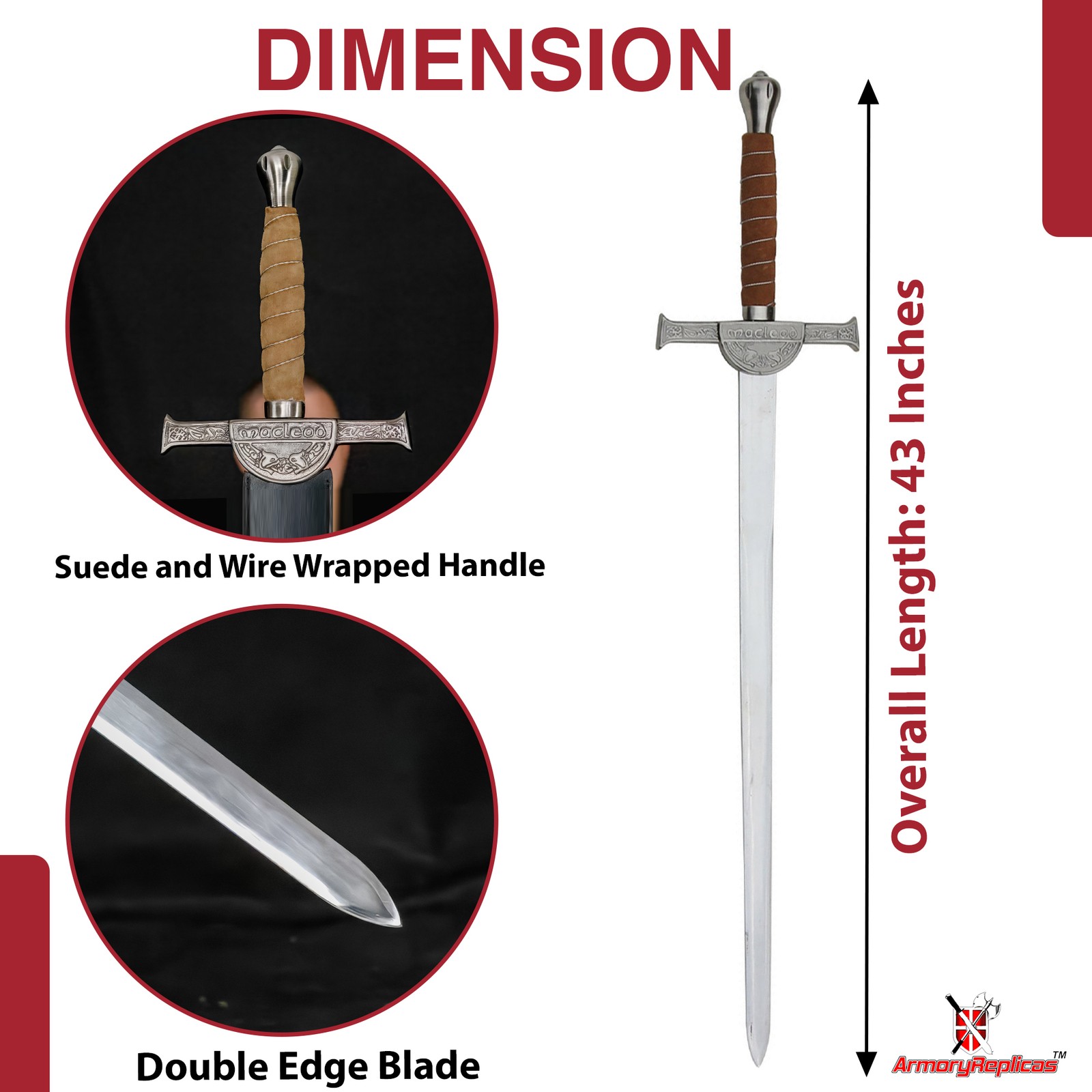 Medieval Macleod Clansman Connor Longsword Replica Stainless Steel Blade