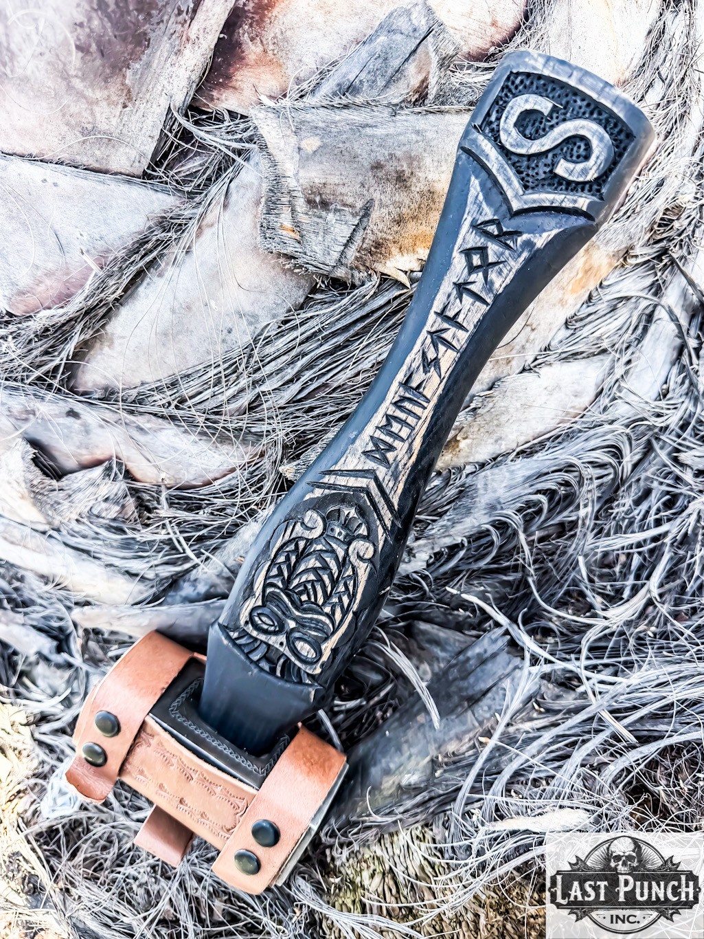 15″ Handmade Viking Forging Hammer Engraved Wood Handle With Sheath
