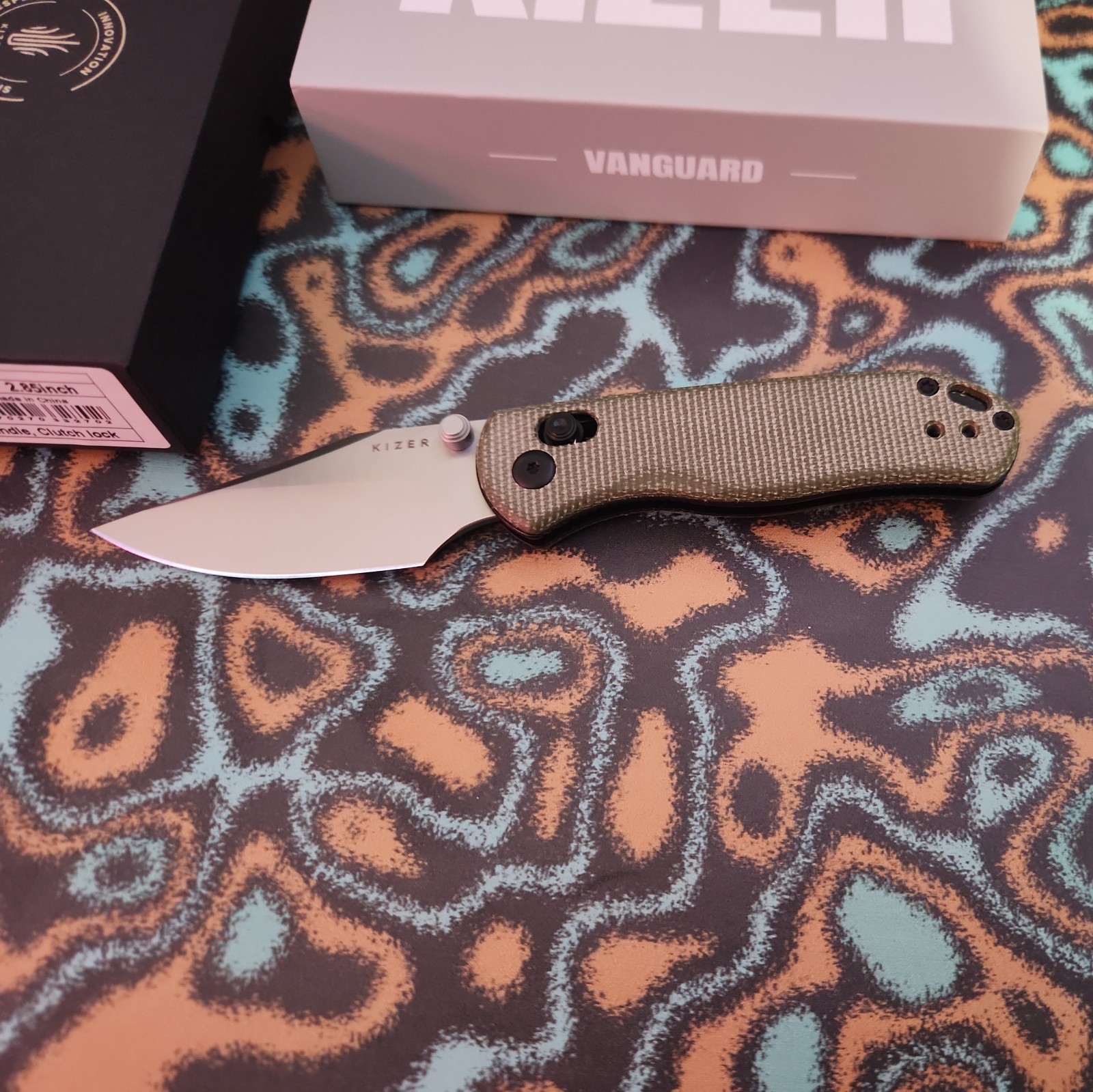 Kizer Cutlery Drop Bear 2 Green Micarta Folding Nitro-V Pocket Knife V36192KC1