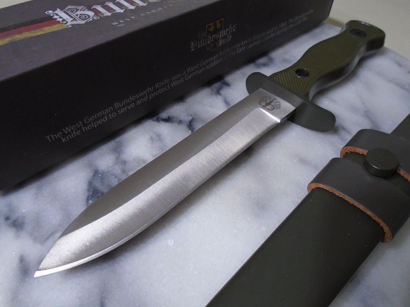 Bundeswehr German Army Fixed Blade Knife MI211 Spearpoint OD Green 10.30″ OA New