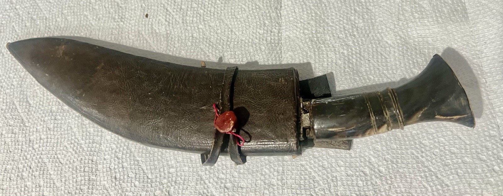 Antique Nepalese India Kukri With Horn Handle Scabbard, Karda, & Chakmak.