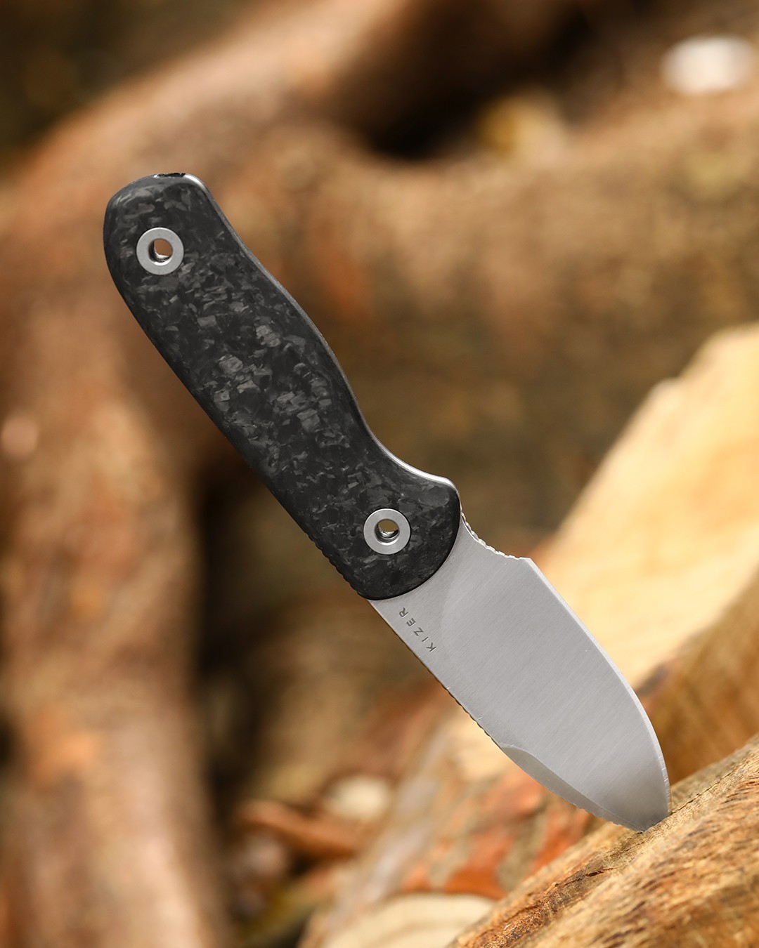 Kizer Drop Bear Fix Drop Point Fixed Knife M390 Blade Carbon Fiber Handle+Sheath