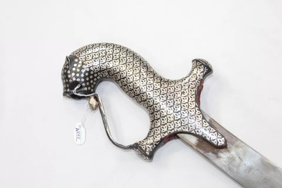 Dagger Knife Silver wire work steel blade tiger face handle W 183
