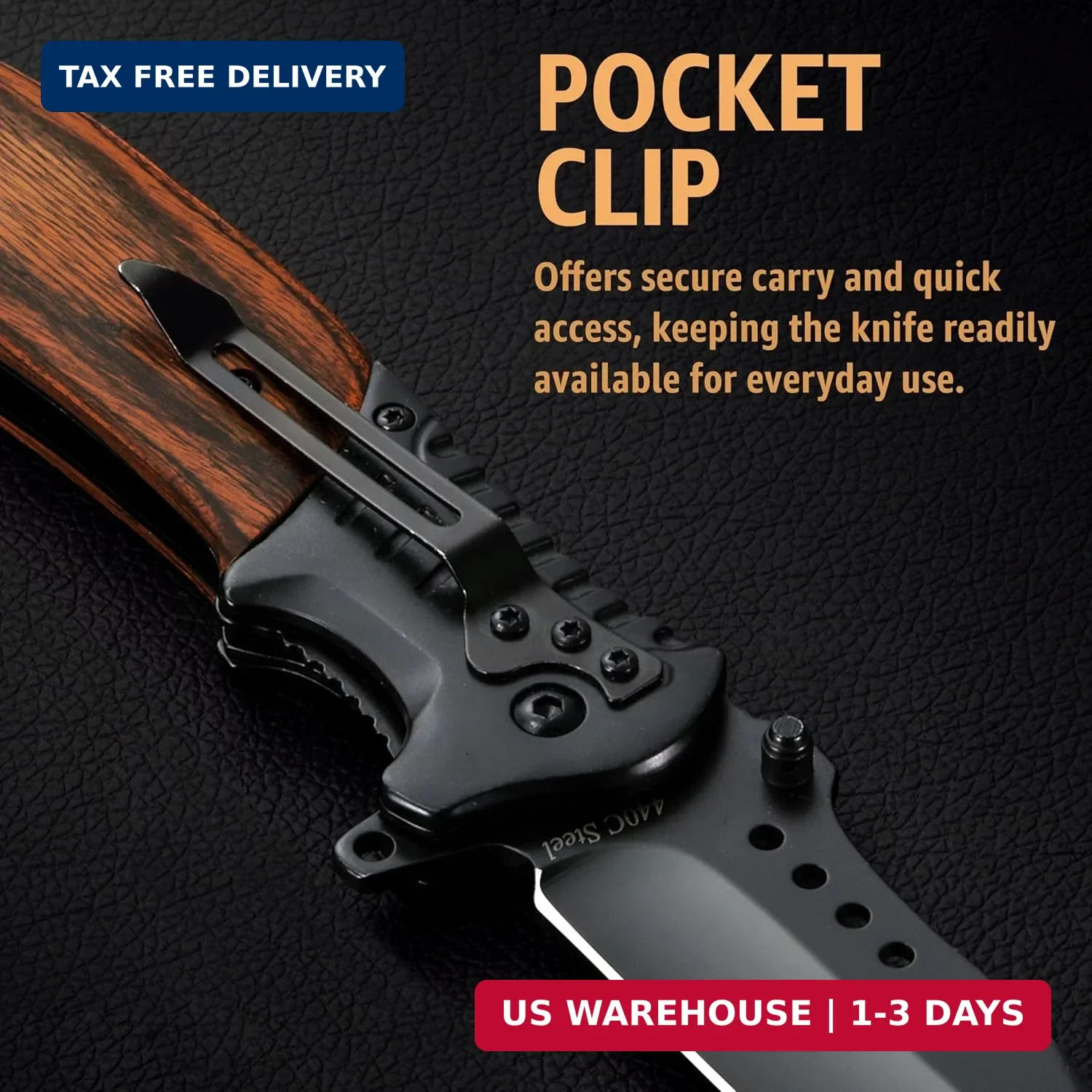 Pocket Knife for Men with Wood Handle & Glass Breaker & Pocket Clip – 3.66″ Shar
